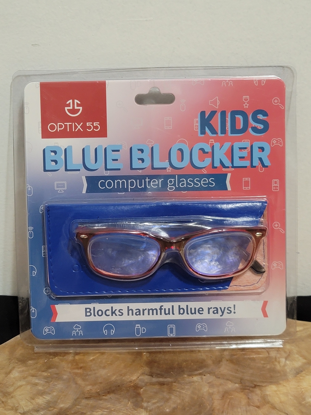 Kids Blue Blocker Glasses - Red/Brown Frame